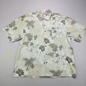 Jamaica‎ Jaxx Silk Shirt Tropical Floral Palm Print Beige Mens XL